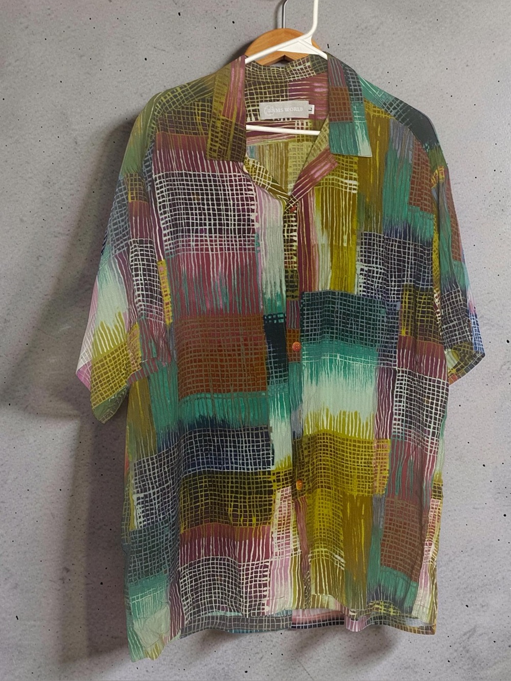 VTG Jams World Mens Large Network Abstract Art Rayon Hawaiian Aloha Shirt USA